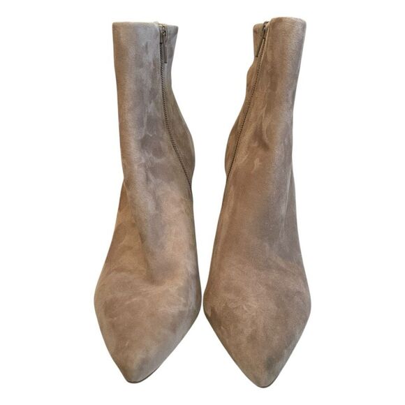 Gianni Bini Callen Ankle Booties Tan Suede Block Heel Boots Zip Close 8.5 - Picture 2 of 8